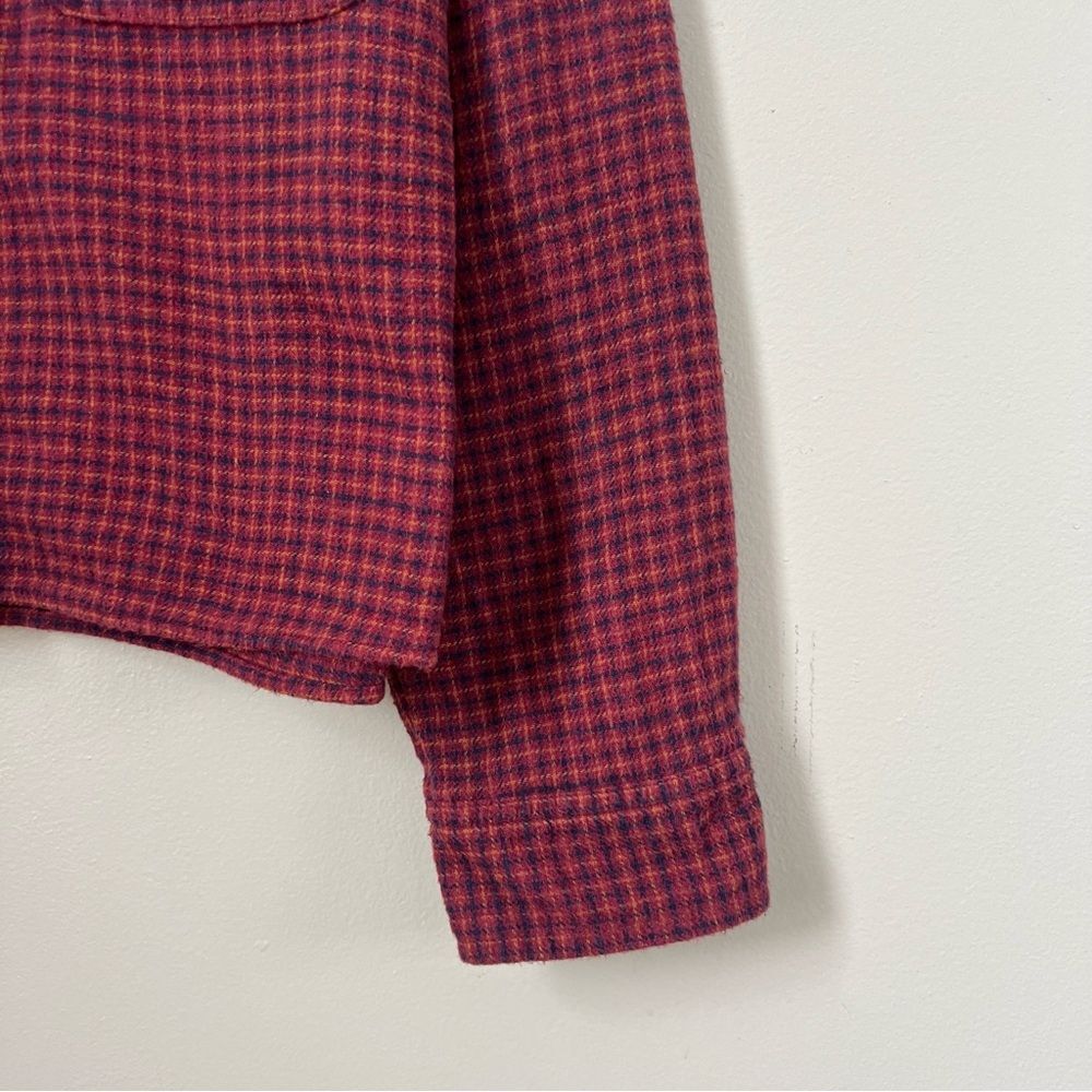 American Eagle Red Plaid Button-Up Cropped Lightweight Oversize Blouse SZ M - Picture 4 of 14